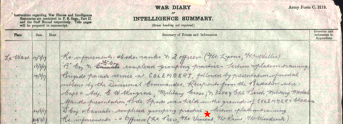William reinforces the 7th Bn. at Le Wast, France, August 1917